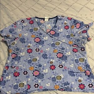 Cherokee Blue Floral Women's Scrub Top